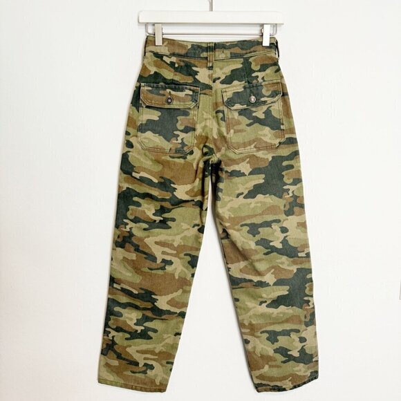 Free People Remy Camo High Rise Straight Leg Cropped Cotton Pants Green Size 24 - Picture 10 of 12